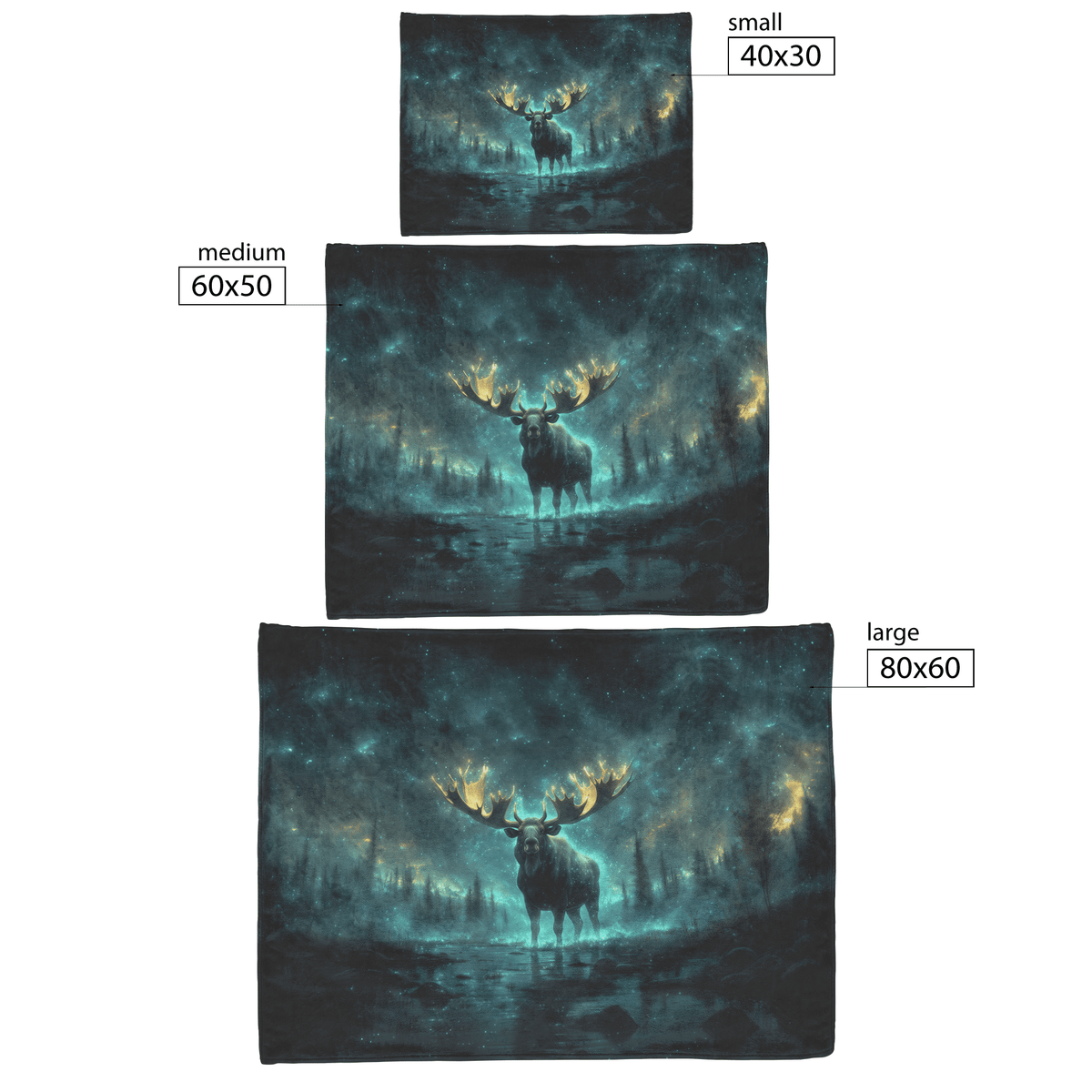 Moose With Massive Glowing Antlers Standing in Bioluminescent Forest Surrounded by Blue and Green Light Fleece Sherpa Blanket - Awakening Righteousness