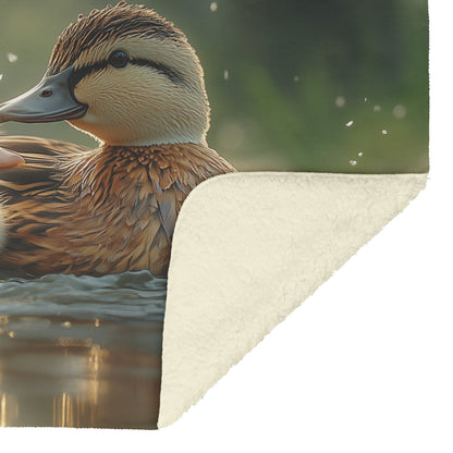 Mother Duck and Ducklings Cozy Fleece Sherpa Blanket - Awakening Righteousness