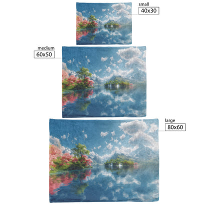 Mountain Lake Reflection Fleece Sherpa Blanket Soft Serene Nature Inspired Scenic Design - Awakening Righteousness