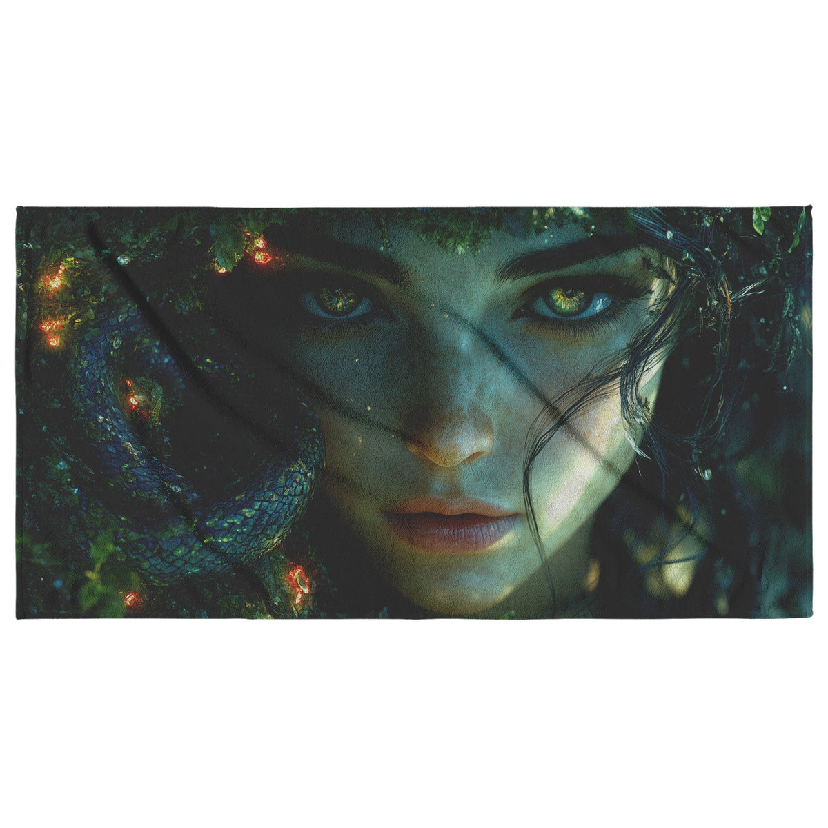 Mystical Forest Serpent Beach Towel Enchanting Nature Eyes Fantasy Design Quick Dry Soft Lightweight for Outdoor Use - Awakening Righteousness