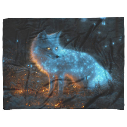 Mystical Glowing Fox in Bioluminescent Forest Moonlit Sky Shimmering Plants Intricate Fur Fleece Sherpa Blanket - Awakening Righteousness