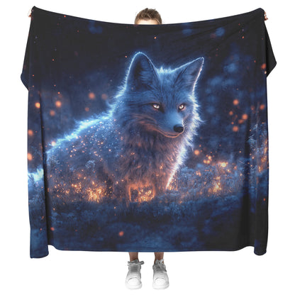 Mystical Glowing Fox in Bioluminescent Forest Moonlit Sky Shimmering Plants Intricate Fur Fleece Sherpa Blanket - Awakening Righteousness