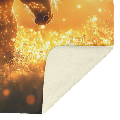 Mystical Glowing Horse in Magical Forest with Fireflies and Luminous Plants Surreal Atmosphere Fleece Sherpa Blanket - Awakening Righteousness