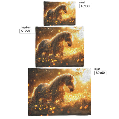 Mystical Glowing Horse in Magical Forest with Fireflies and Luminous Plants Surreal Atmosphere Fleece Sherpa Blanket - Awakening Righteousness