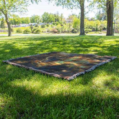 Mystical Glowing Horse in Magical Forest with Fireflies and Soft Glowing Plants Luminous and Surreal Woven Throw Blanket - Awakening Righteousness