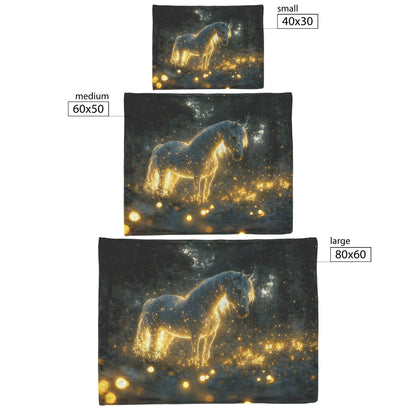 Mystical Glowing Horse in Magical Forest with Fireflies and Soft Glowing Plants Luminous Fleece Sherpa Blanket - Awakening Righteousness
