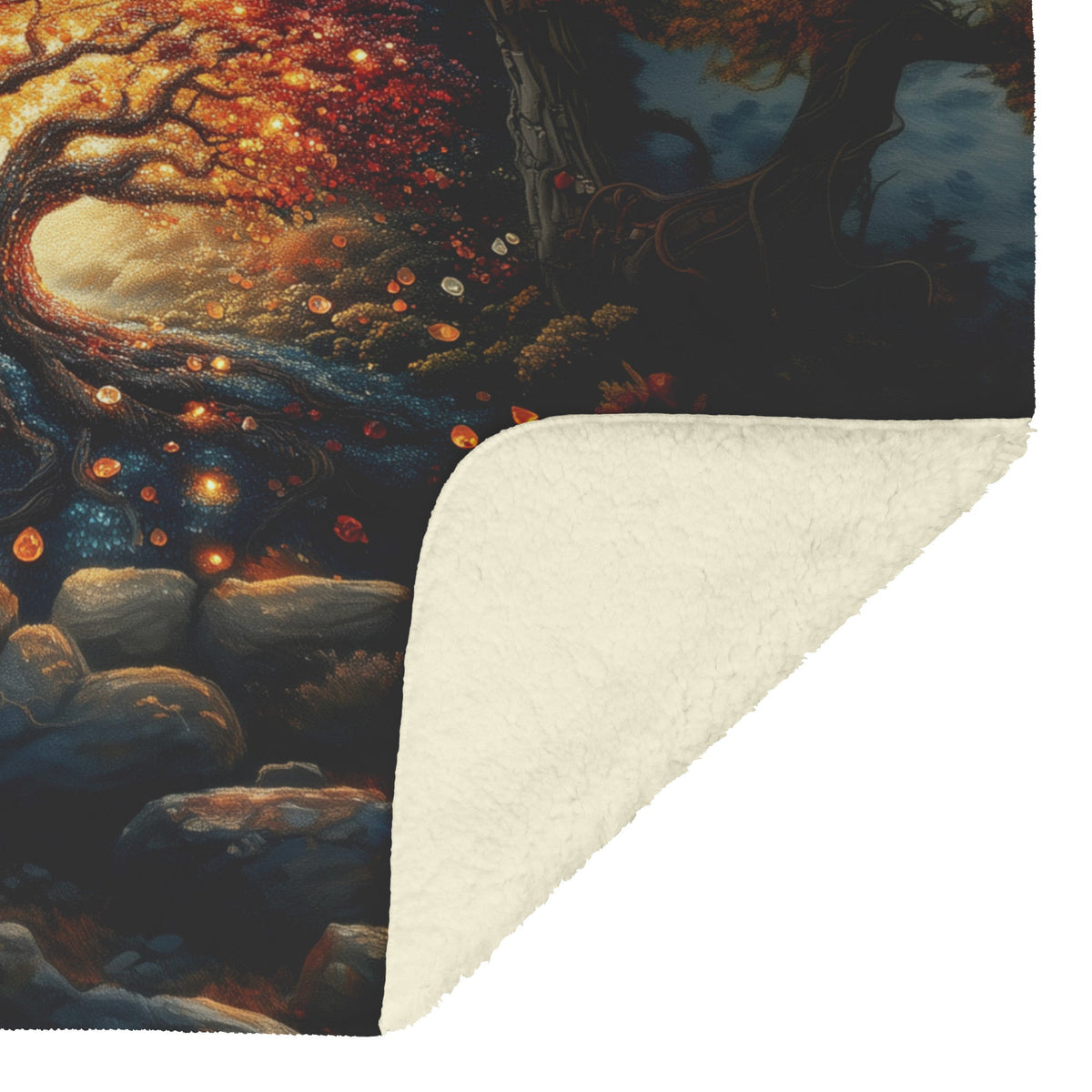Mystical Golden Tree Under Starry Night Sky Fleece Sherpa Blanket Ultra Soft Cozy Warm Perfect for Bed Couch Gift - Awakening Righteousness