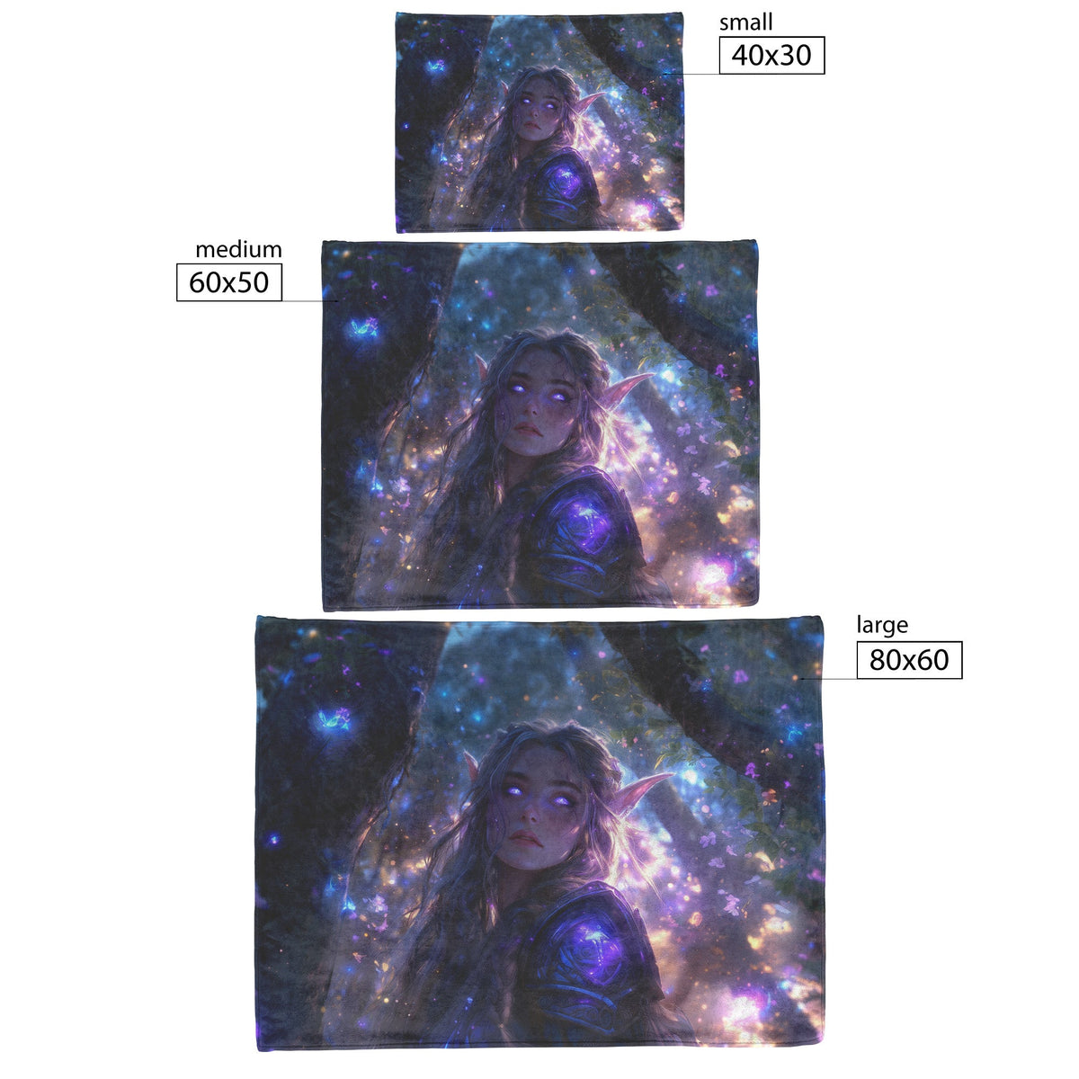 Mystical Night Elf Fleece Sherpa Blanket Featuring Glowing Female Alliance Elf in Enchanted Woods - Awakening Righteousness