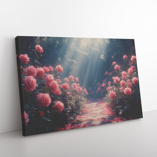 Narrow Path Through Heavenly Rose Garden Christian Canvas Wall Art Decor - Awakening Righteousness