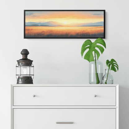 Neutral Toned Panoramic Illustration Open Field Subtle Gradients Beige Taupe Ultra High Definition Elegant Minimalism Panoramic Framed Canvas Wall Art - Awakening Righteousness