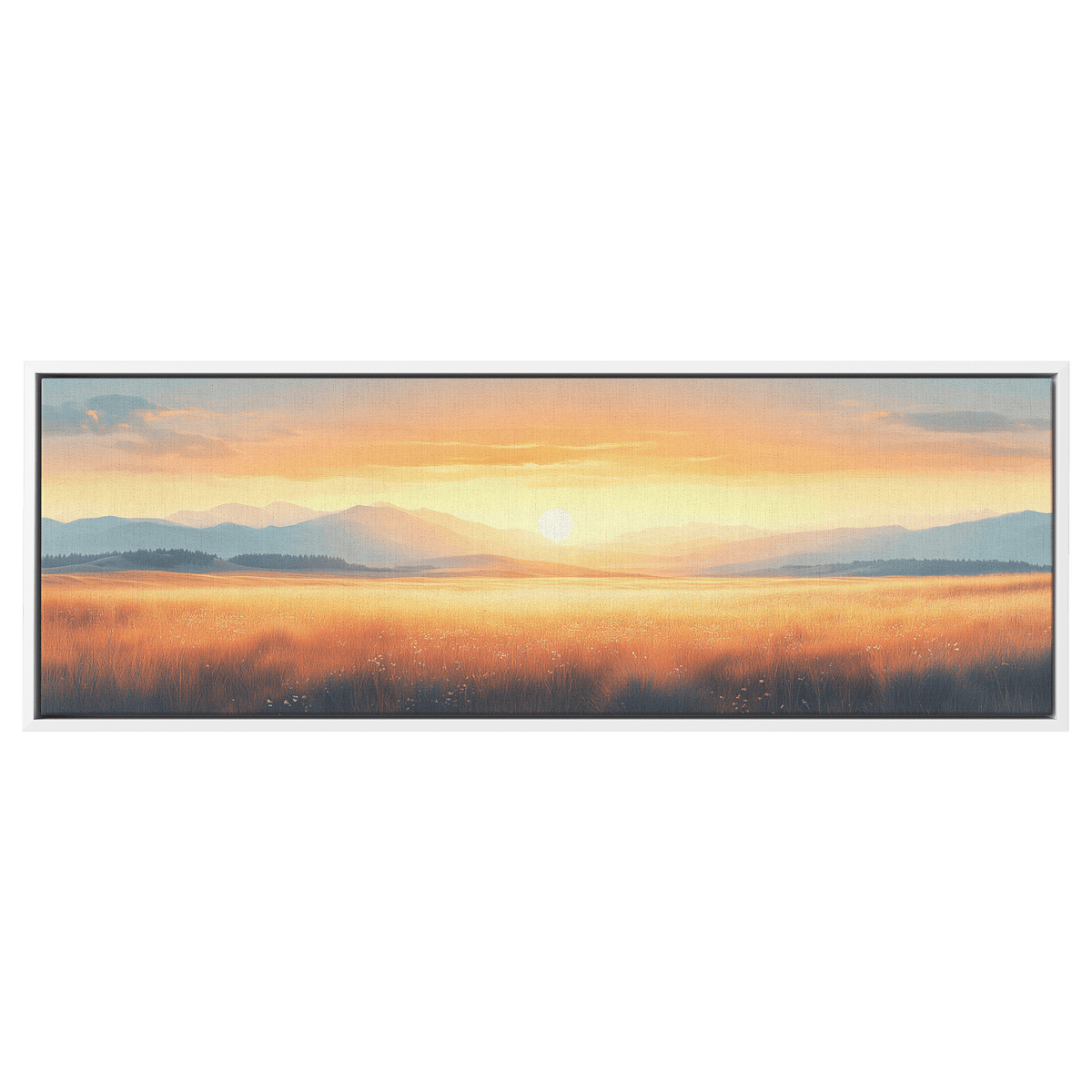 Neutral Toned Panoramic Illustration Open Field Subtle Gradients Beige Taupe Ultra High Definition Elegant Minimalism Panoramic Framed Canvas Wall Art - Awakening Righteousness