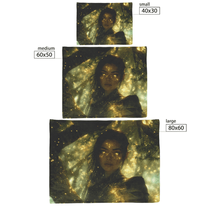 Night Elf Hunter Fleece Sherpa Blanket Glowing Runes Ancient Trees Golden Highlights Cascading Stars Elegant Powerful Design - Awakening Righteousness