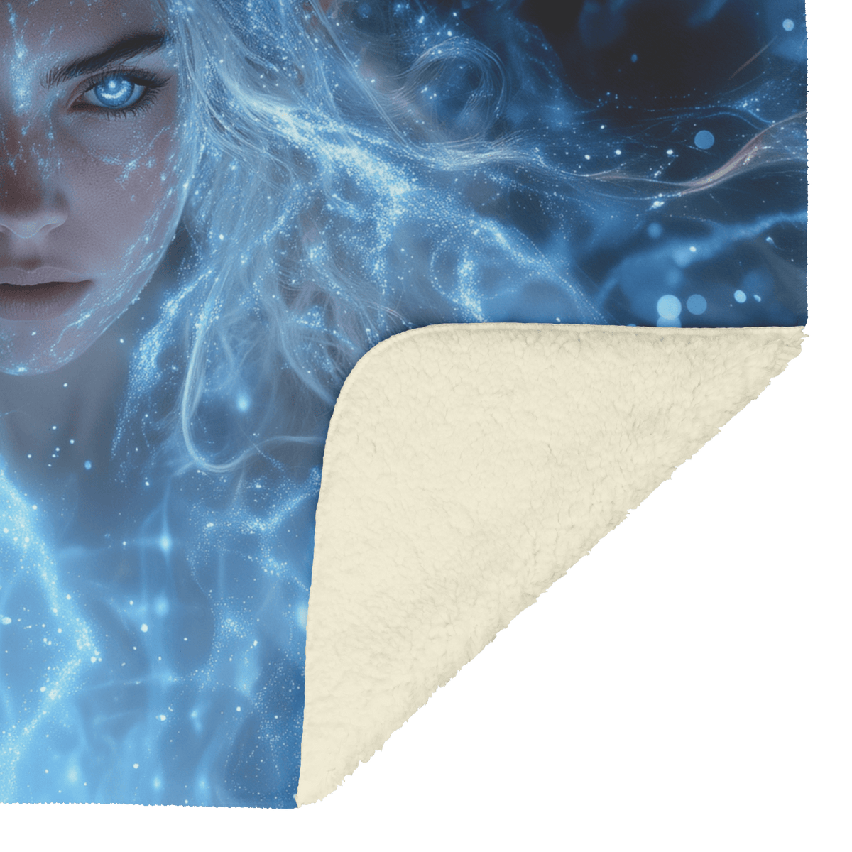 Night Elf Mage Fleece Sherpa Blanket Frost Spell Shimmering Stars Silver Highlights Bold Majestic WoW Design - Awakening Righteousness