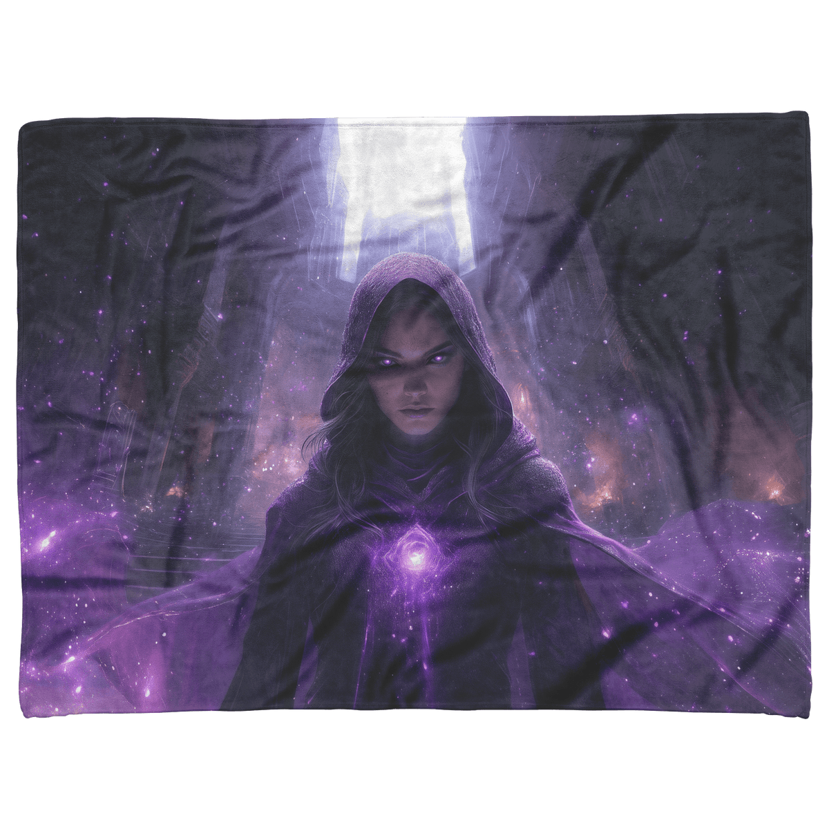 Night Elf Mage Fleece Sherpa Blanket Purple Robes Arcane Patterns Silver Textures Cosmic Accents Elegant Serene WoW Design - Awakening Righteousness