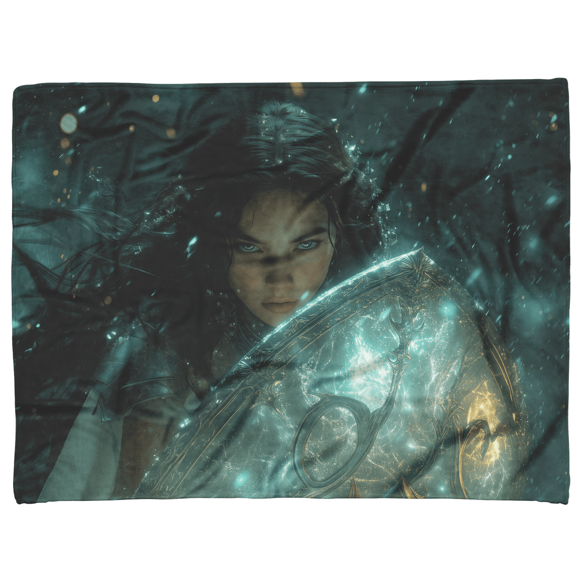 Night Elf Paladin Fleece Sherpa Blanket Glowing Shield Shimmering Textures Silver Highlights Elegant Inspiring WoW Design - Awakening Righteousness
