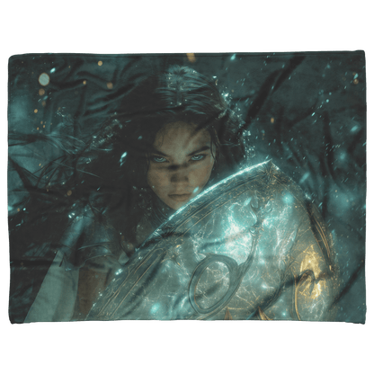 Night Elf Paladin Fleece Sherpa Blanket Glowing Shield Shimmering Textures Silver Highlights Elegant Inspiring WoW Design - Awakening Righteousness