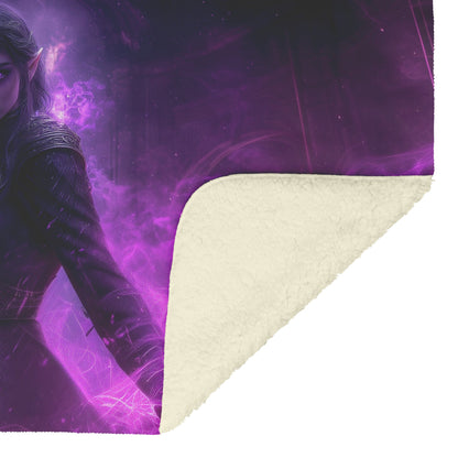 Night Elf Paladin Fleece Sherpa Blanket Glowing Warhammer Purple Highlights Shimmering Mist Bold Powerful Design - Awakening Righteousness