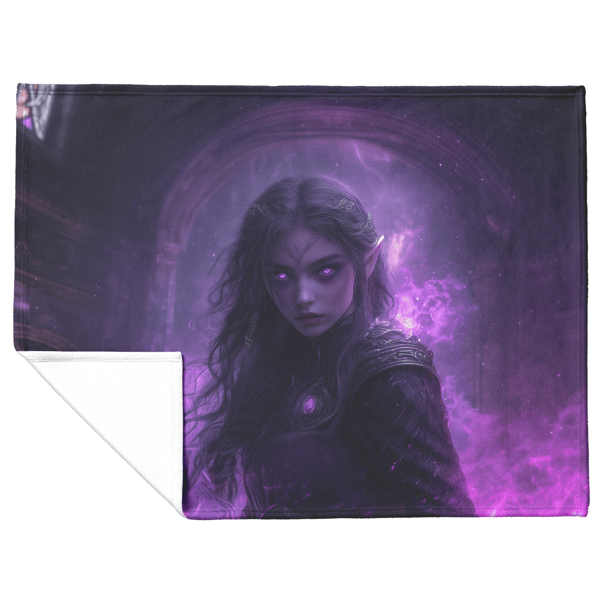 Night Elf Paladin Fleece Sherpa Blanket Glowing Warhammer Purple Highlights Shimmering Mist Bold Powerful WoW Design - Awakening Righteousness