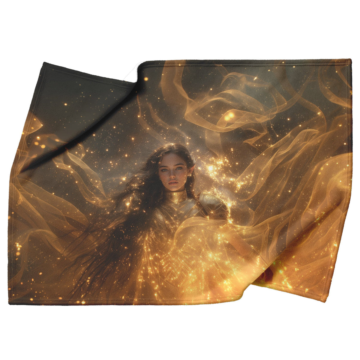 Night Elf Paladin Fleece Sherpa Blanket Golden Armor Shimmering Stars Cosmic Reflections Bold Serene WoW Design - Awakening Righteousness
