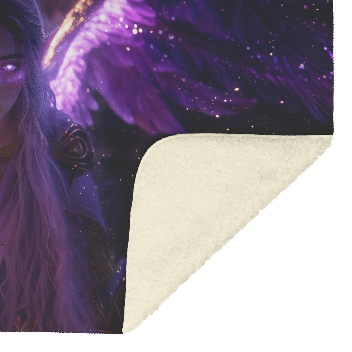 Night Elf Paladin Fleece Sherpa Blanket Purple Armor Radiant Wings Cosmic Stars Glowing Textures Serene Inspiring WoW Design - Awakening Righteousness