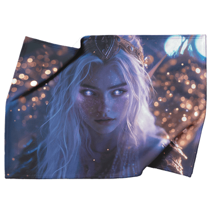 Night Elf Paladin Fleece Sherpa Blanket Purple Armor Radiant Wings Cosmic Stars Glowing Textures Serene Inspiring WoW Design - Awakening Righteousness