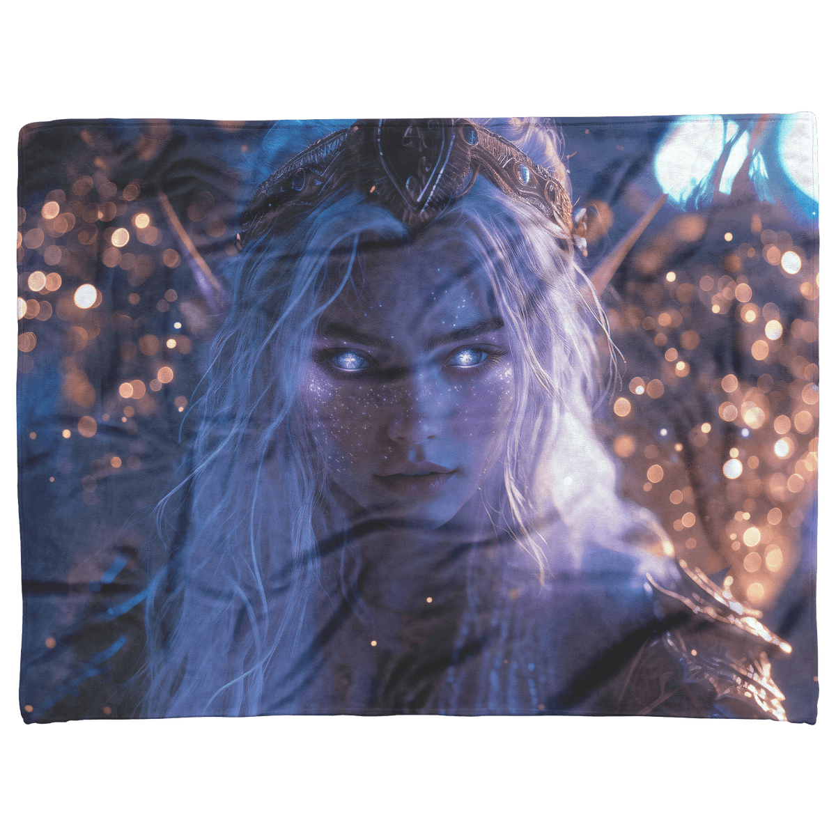 Night Elf Paladin Fleece Sherpa Blanket Purple Armor Radiant Wings Cosmic Stars Glowing Textures Serene Inspiring WoW Design - Awakening Righteousness