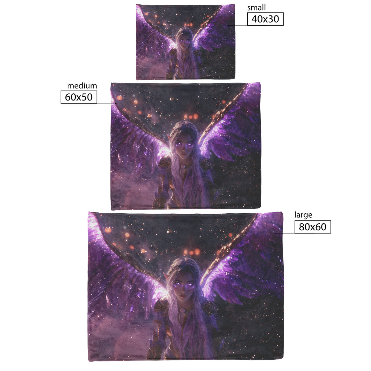 Night Elf Paladin Fleece Sherpa Blanket Purple Armor Radiant Wings Cosmic Stars Glowing Textures Serene Inspiring WoW Design - Awakening Righteousness