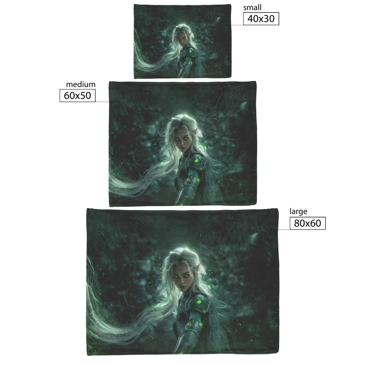 Night Elf Paladin Fleece Sherpa Blanket Silver Armor Glowing Green Runes Light Trails Bold Powerful WoW Design - Awakening Righteousness