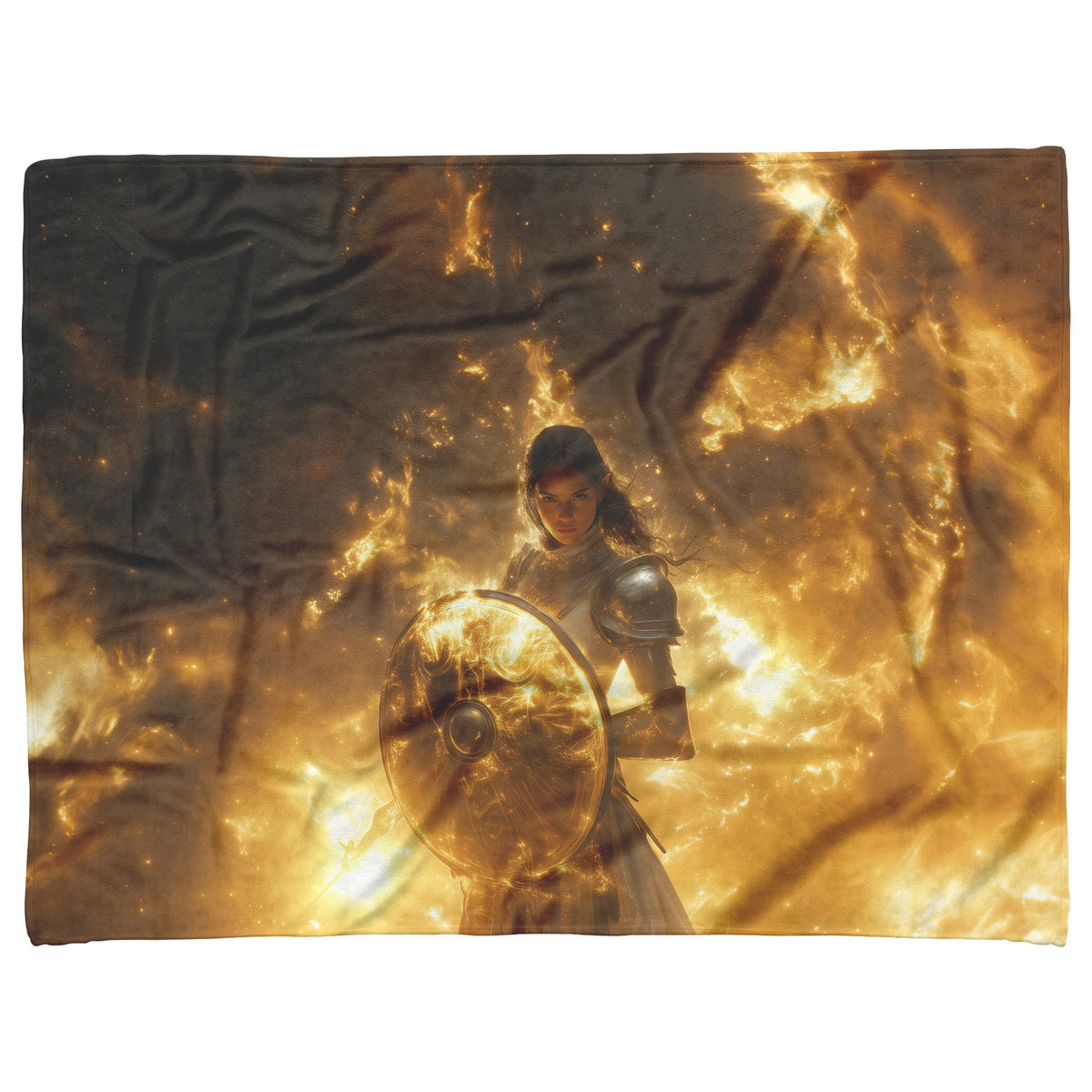 Night Elf Paladin Fleece Sherpa Blanket Silver Gold Armor Radiant Shield Cosmic Mist Bold Elegant WoW Design - Awakening Righteousness