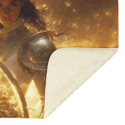 Night Elf Paladin Fleece Sherpa Blanket Silver Gold Armor Radiant Shield Cosmic Mist Glowing Textures Bold Elegant Design - Awakening Righteousness