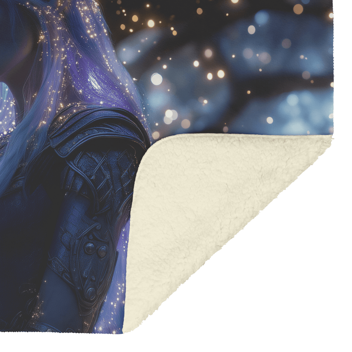 Night Elf Paladin Fleece Sherpa Blanket Silver Purple Armor Silver Light Cascading Stars Majestic Serene WoW Design - Awakening Righteousness
