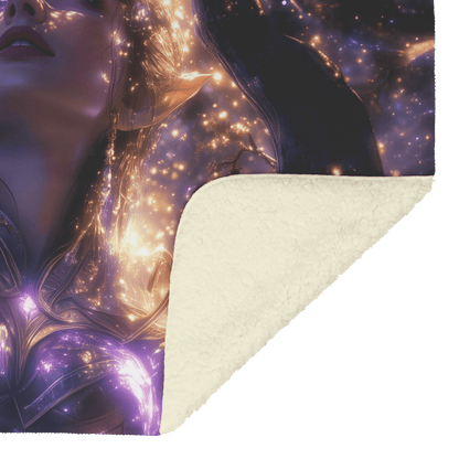 Night Elf Paladin Fleece Sherpa Blanket Silver Purple Armor Silver Light Cascading Stars Majestic Serene WoW Design - Awakening Righteousness