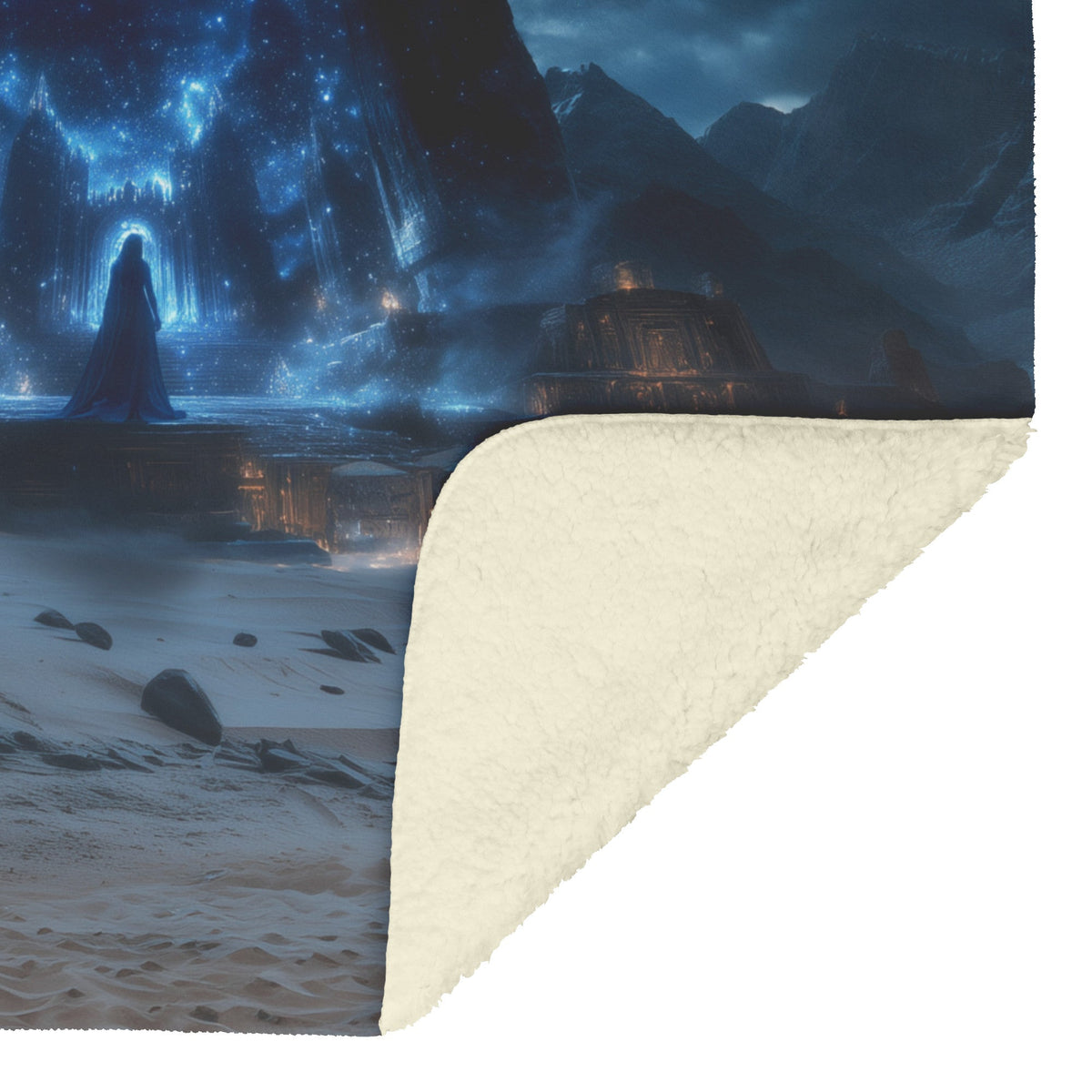 Night Elf Priest Fleece Sherpa Blanket Glowing Temple Silver Light Shimmering Stars Elegant Tranquil Design - Awakening Righteousness
