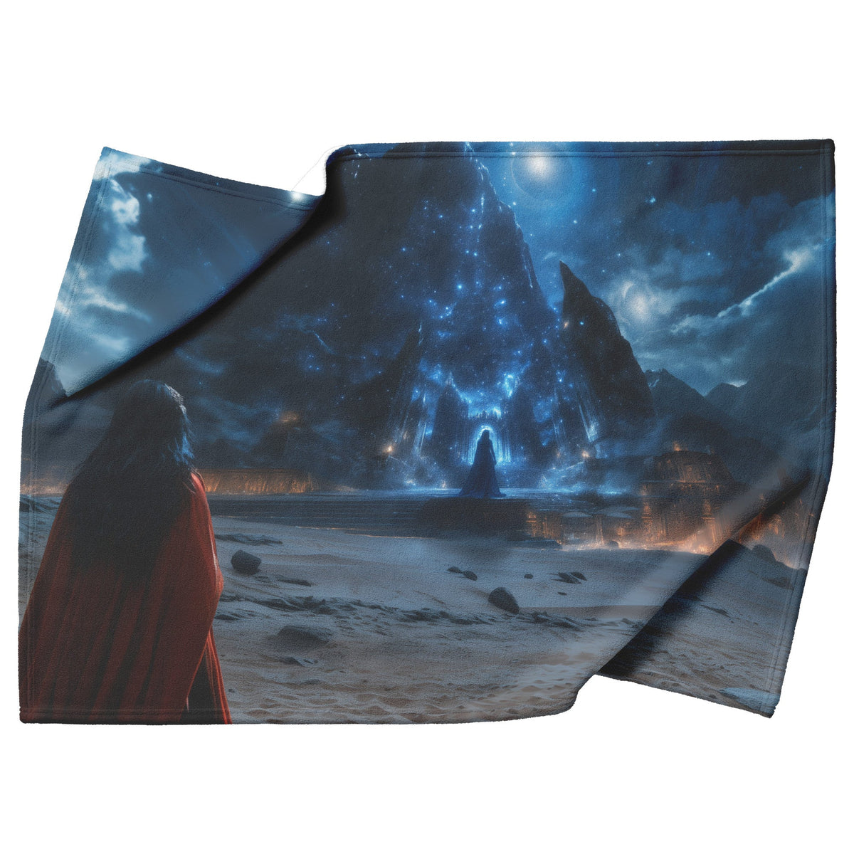Night Elf Priest Fleece Sherpa Blanket Glowing Temple Silver Light Shimmering Stars Elegant Tranquil Design - Awakening Righteousness