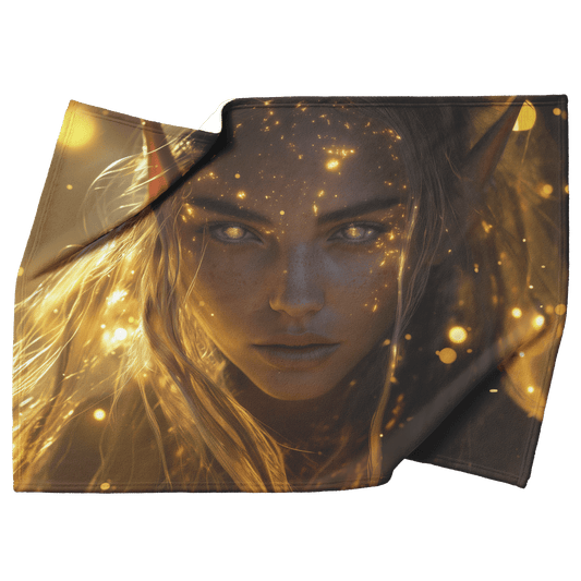 Night Elf Priest Fleece Sherpa Blanket Holy Light Golden Textures Purple Light Trails Bold Inspiring WoW Design - Awakening Righteousness