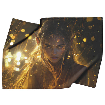 Night Elf Priest Fleece Sherpa Blanket Holy Light Golden Textures Purple Trails Bold Inspiring WoW Design - Awakening Righteousness