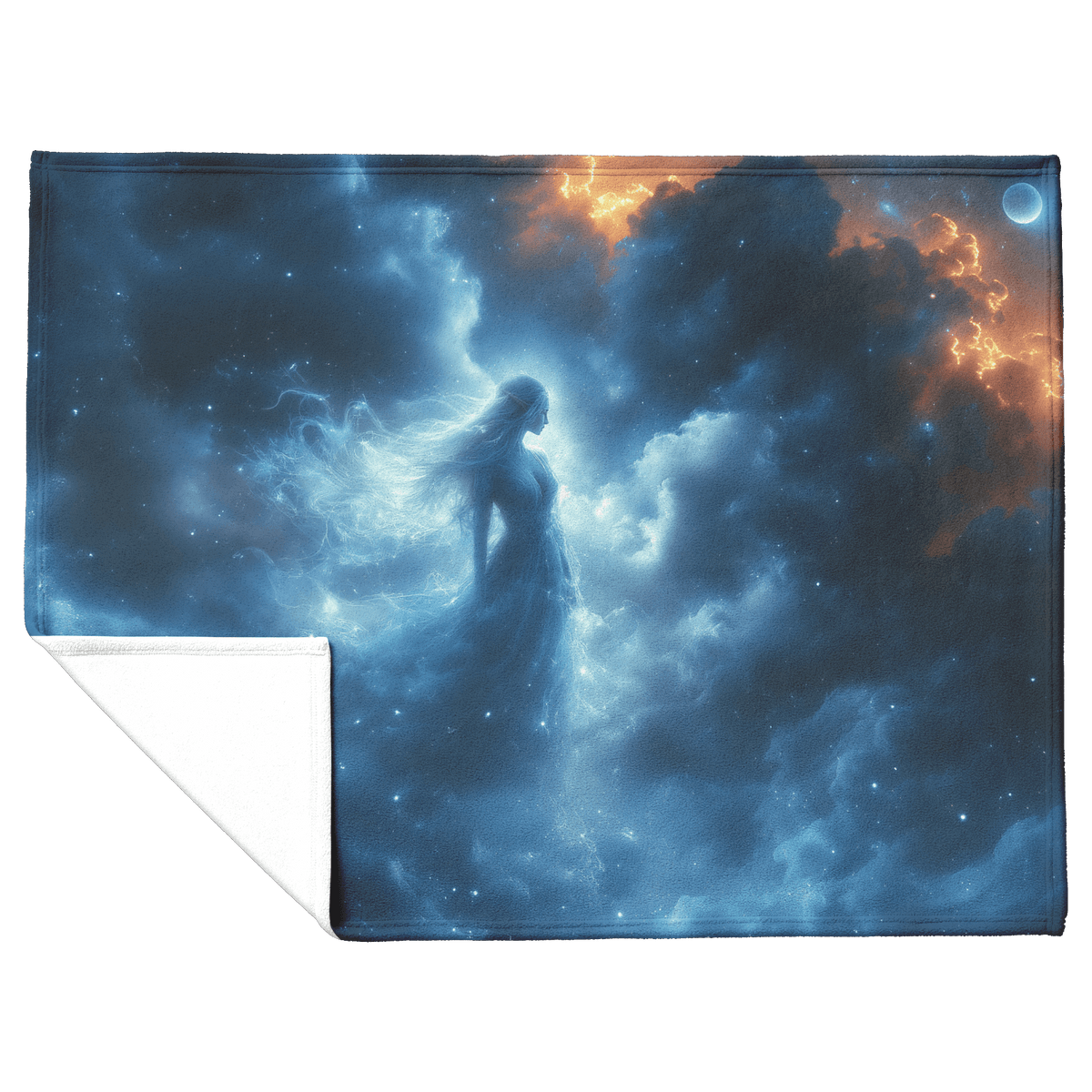 Night Elf Priest Fleece Sherpa Blanket Moonlit Robes Silver Mist Cosmic Reflections Serene Inspiring WoW Design - Awakening Righteousness