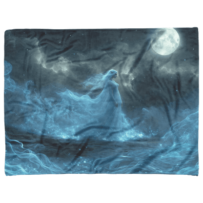 Night Elf Priest Fleece Sherpa Blanket Moonlit Robes Silver Mist Cosmic Reflections Serene Inspiring WoW Design - Awakening Righteousness