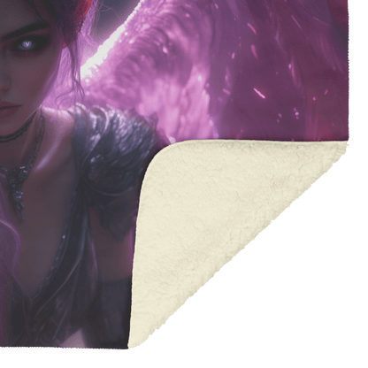 Night Elf Priest Fleece Sherpa Blanket Silver Wings Blessing Spell Purple Highlights Shimmering Textures Majestic Elegant - Awakening Righteousness