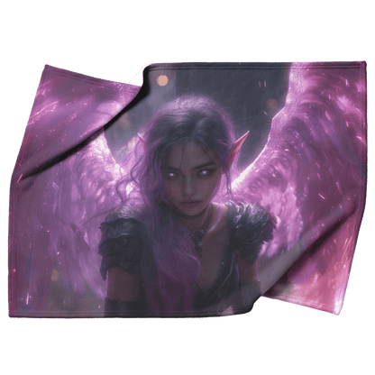 Night Elf Priest Fleece Sherpa Blanket Silver Wings Blessing Spell Purple Highlights Shimmering Textures Majestic Elegant - Awakening Righteousness
