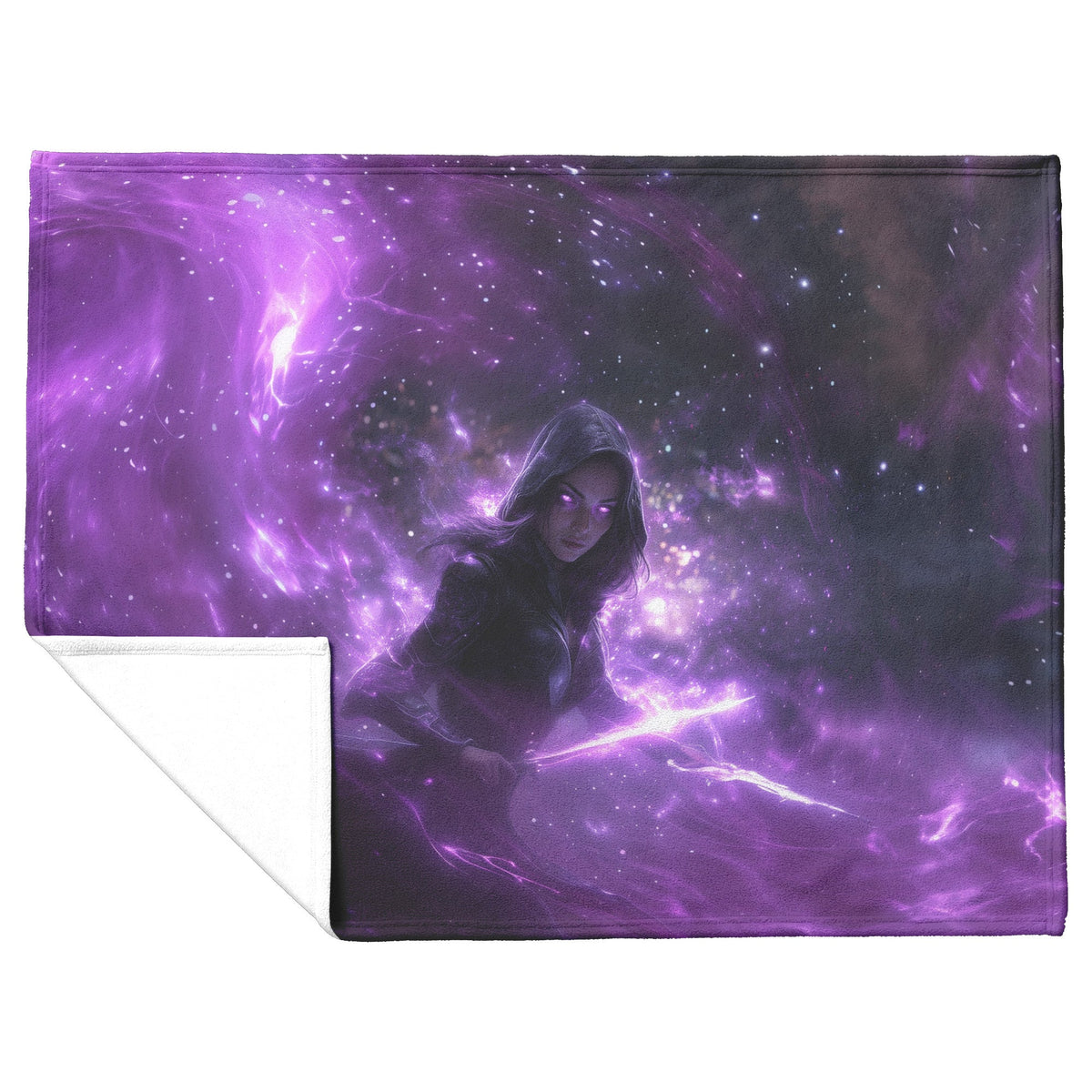 Night Elf Rogue Fleece Sherpa Blanket Black Leather Armor Twin Daggers Purple Mist Silver Light Stealthy WoW Design - Awakening Righteousness