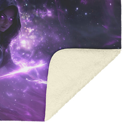 Night Elf Rogue Fleece Sherpa Blanket Black Leather Armor Twin Daggers Purple Mist Silver Light Stealthy WoW Design - Awakening Righteousness
