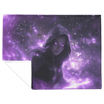 Night Elf Rogue Fleece Sherpa Blanket Black Leather Glowing Daggers Purple Mist Silver Light Bold Stealthy WoW Design - Awakening Righteousness