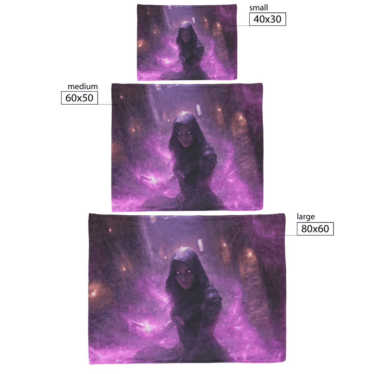 Night Elf Rogue Fleece Sherpa Blanket Black Leather Glowing Daggers Purple Mist Silver Light Bold Stealthy WoW Design - Awakening Righteousness