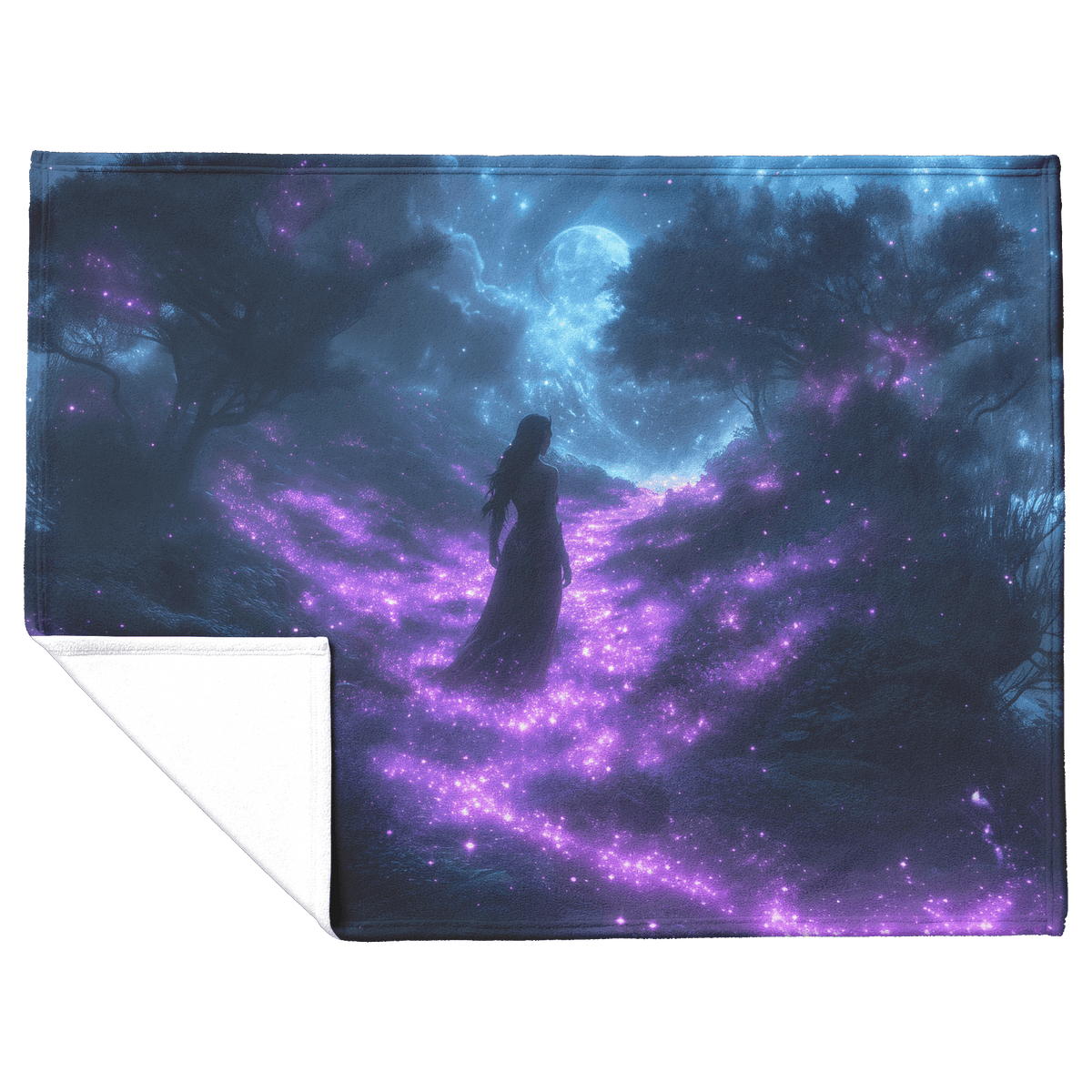 Night Elf Rogue Fleece Sherpa Blanket Glowing Forest Stars Light Trails Stealthy Majestic WoW Design - Awakening Righteousness
