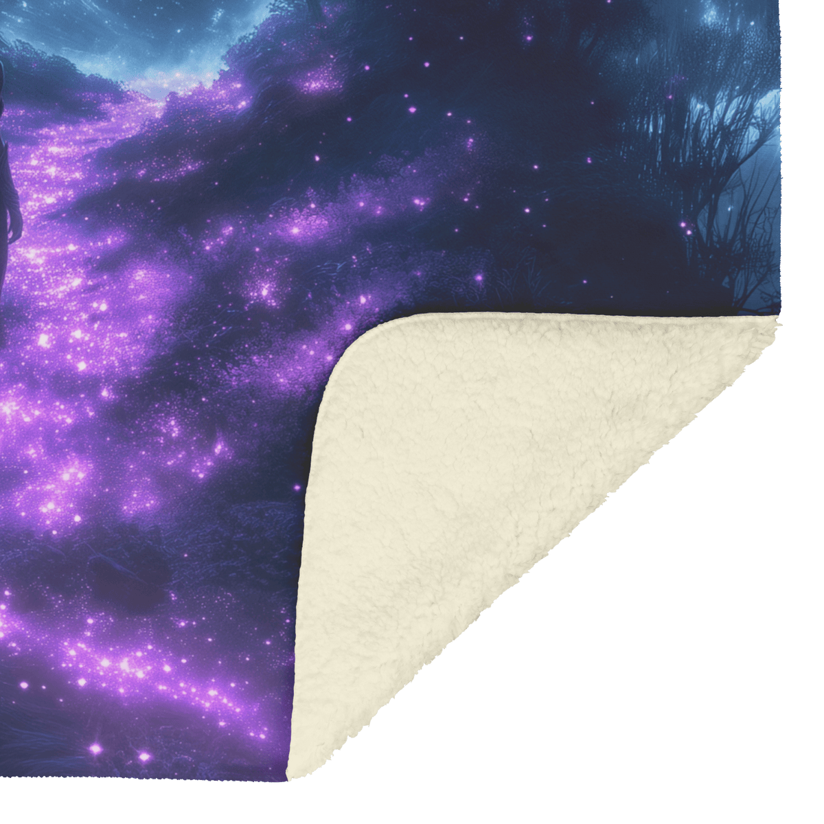 Night Elf Rogue Fleece Sherpa Blanket Glowing Forest Stars Light Trails Stealthy Majestic WoW Design - Awakening Righteousness