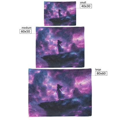 Night Elf Rogue Fleece Sherpa Blanket Rooftop Night Glowing Blades Cosmic Mist Stealthy Elegant WoW Design - Awakening Righteousness