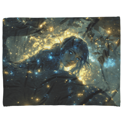 Night Elf Rogue Fleece Sherpa Blanket Treetop Forest Shimmering Stars Cosmic Textures Elegant Mysterious WoW Design - Awakening Righteousness