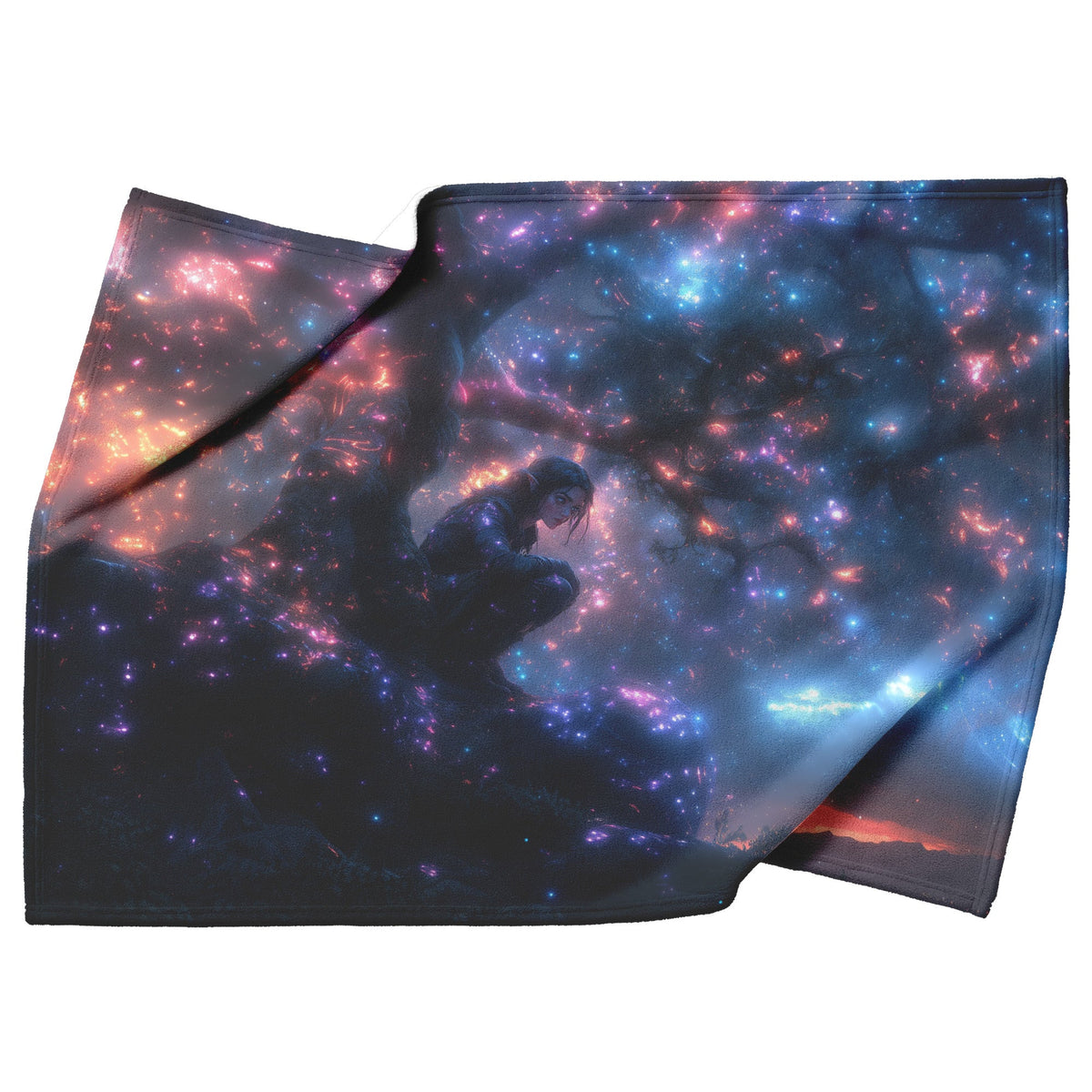 Night Elf Rogue Fleece Sherpa Blanket Treetop Forest Stars Cosmic Textures Elegant Mysterious WoW Design - Awakening Righteousness