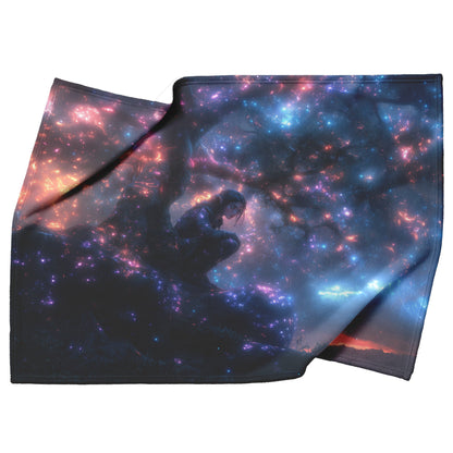 Night Elf Rogue Fleece Sherpa Blanket Treetop Forest Stars Cosmic Textures Elegant Mysterious WoW Design - Awakening Righteousness